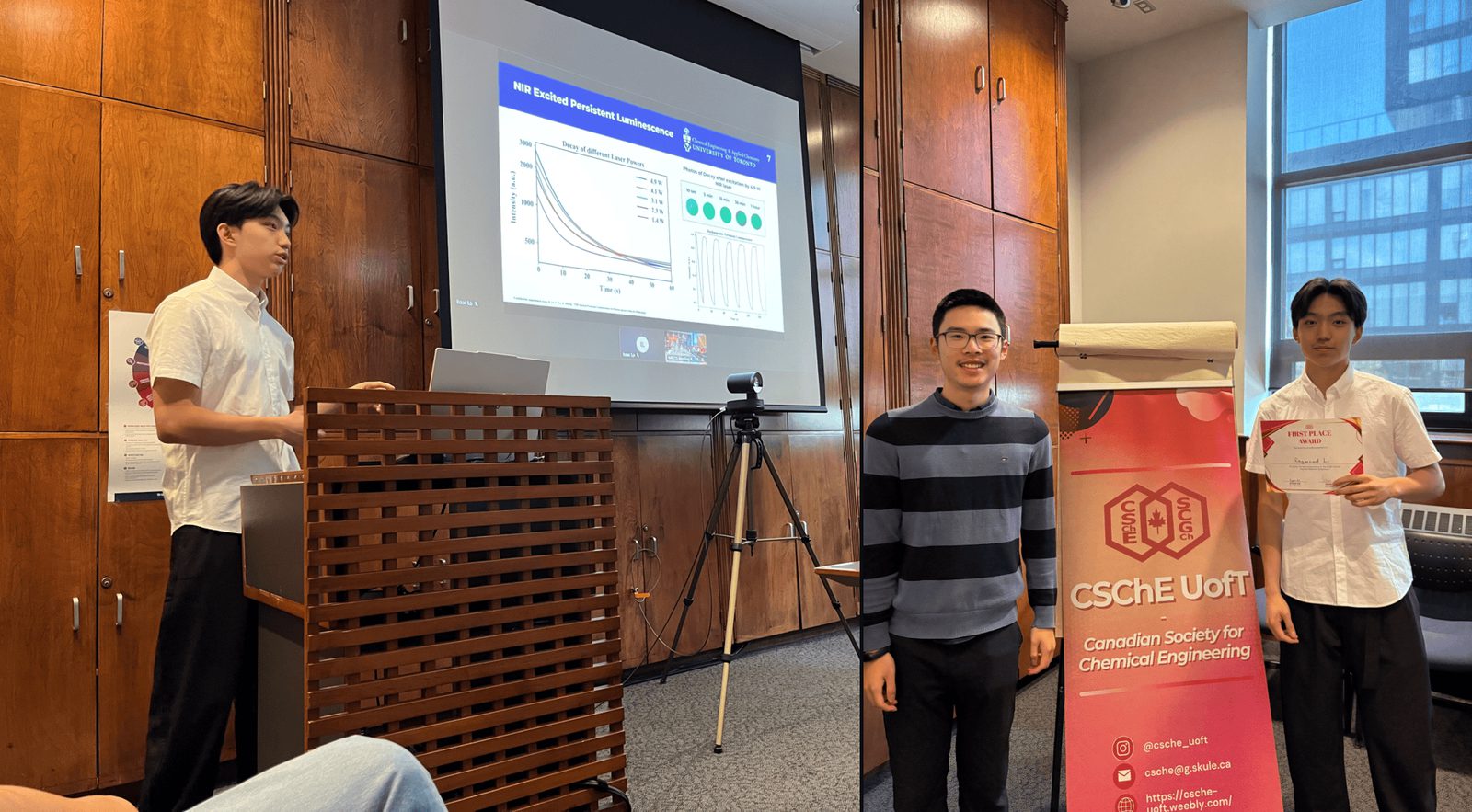 Raymond Li presenting his research, and accepting his award