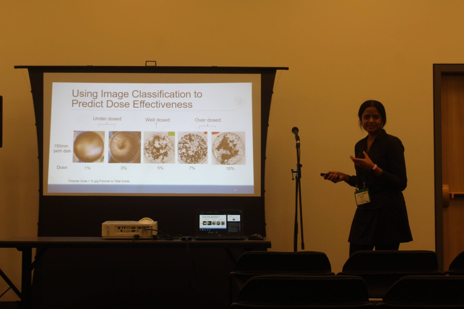 A student presenting research to an audience